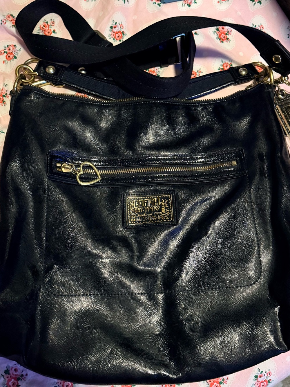Coach Black Leather Shoulder Bag with Gold Hardware